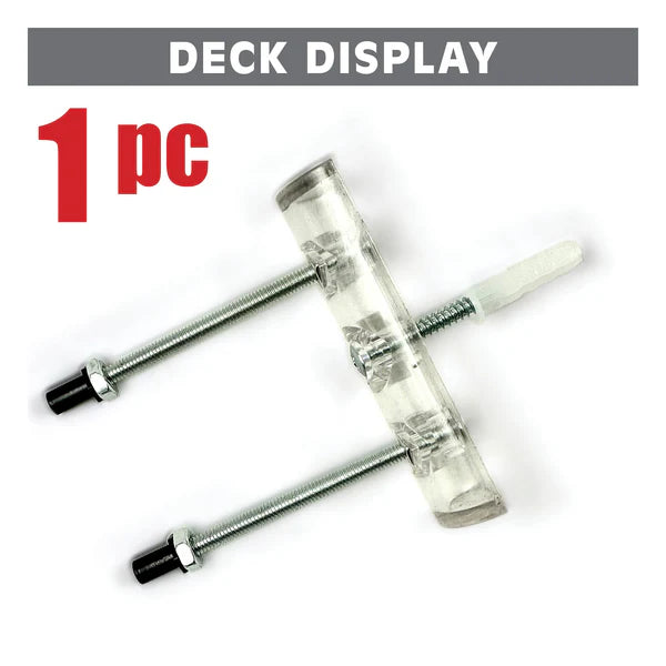Two clear plastic axle bearings with black ends on a white background, labeled '1 pc' and 'DECK DISPLAY'.